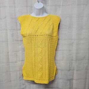 Artesanias Pachama Handmade Yellow Peruvian Cable Knit Sleeveless Sweater S